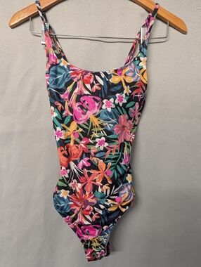 Hurley Black Floral One-Piece Swimsuit with Multicolor Blooms